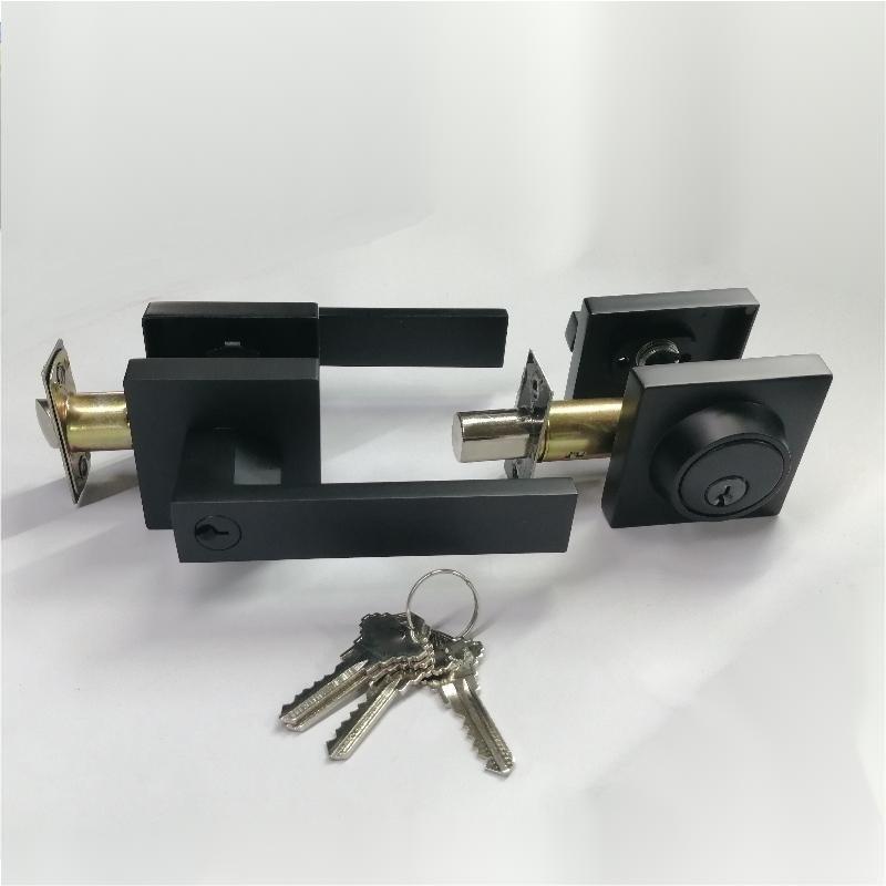 Négyzet alakú bejárati kart egyhengeres holtpont -készletgel, kulcsos kombinált ajtózár,nagyteljesítményű bejárati ajtó zárolása, matt fekete 1 csomag